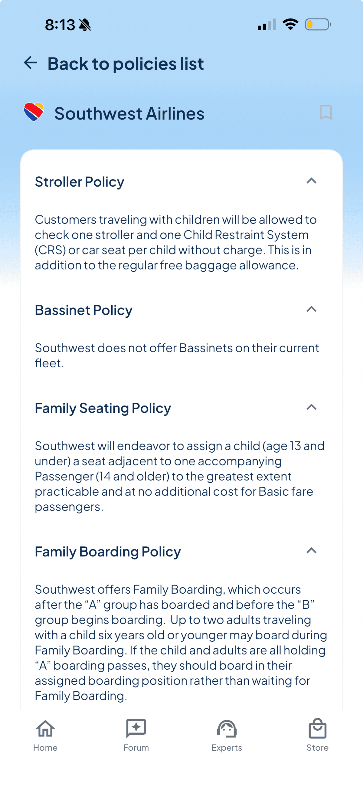 Velivolo airline child policy database showing verified car seat and stroller policies