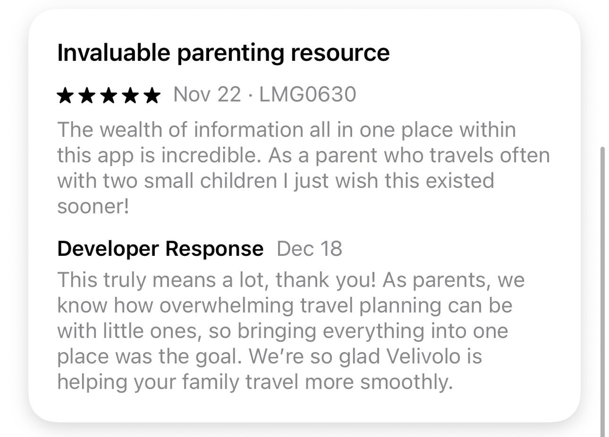 App Store review by LMG0630 titled 'Invaluable parenting resource' - 5 stars, Nov 22