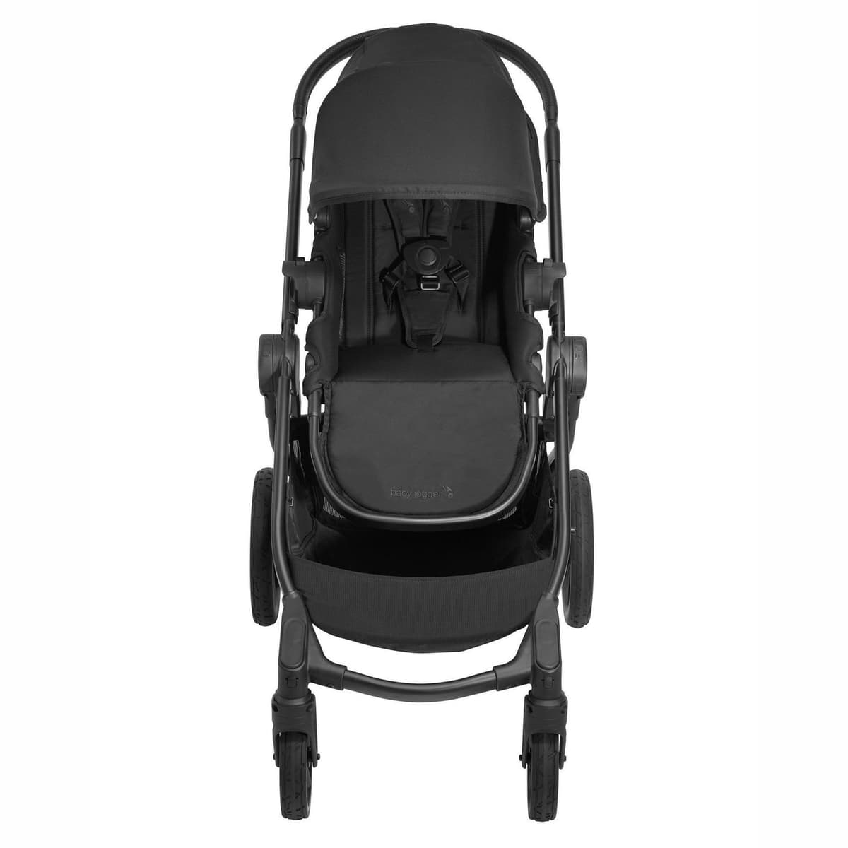 Baby Jogger City Select 2 stroller in radiant slate with forward-facing seat on an urban sidewalk