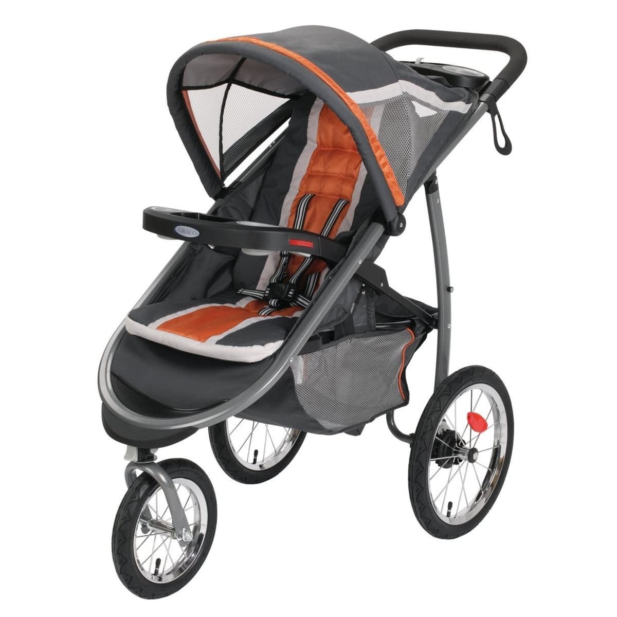 BOB Rambler stroller in black on a gravel path with all-terrain suspension wheels