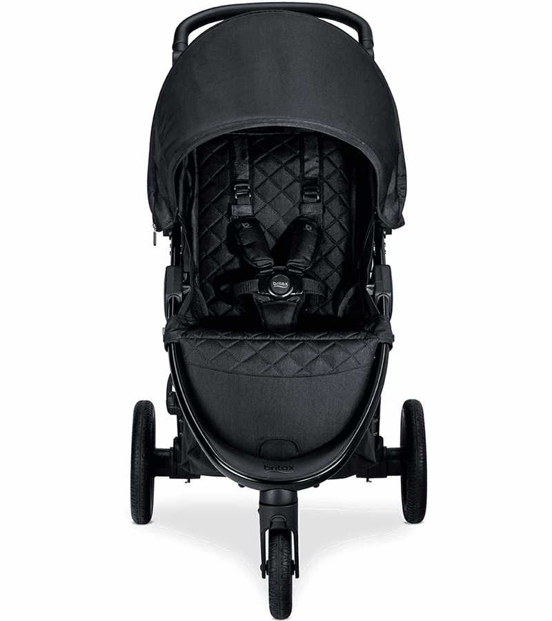 Britax B-Free stroller in black on a park path with multi-position recline seat visible