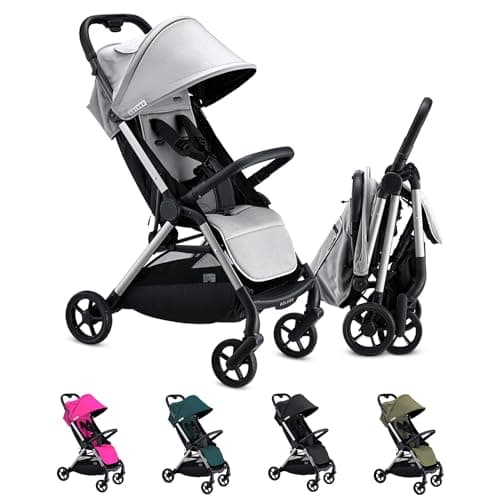Colugo Compact stroller in navy with included bag, rain cover, and cup holder displayed alongside