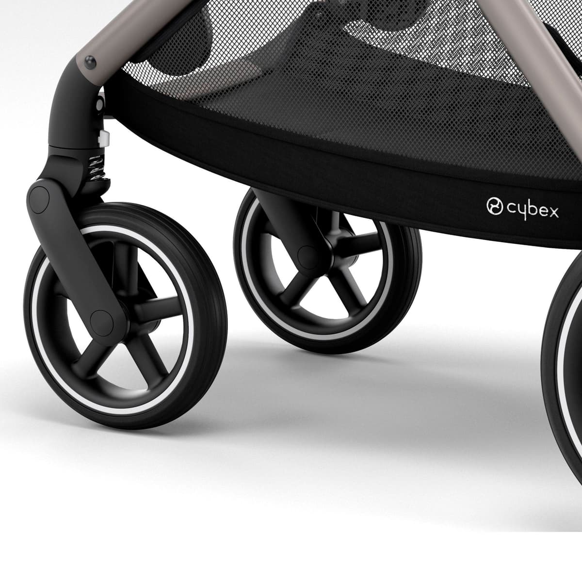 Cybex Gazelle S in Moon Black with two seats in tandem configuration on a city street