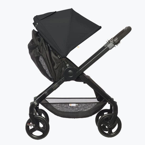 Ergobaby 180 Reversible stroller in black with parent-facing seat position showing ergonomic seat design