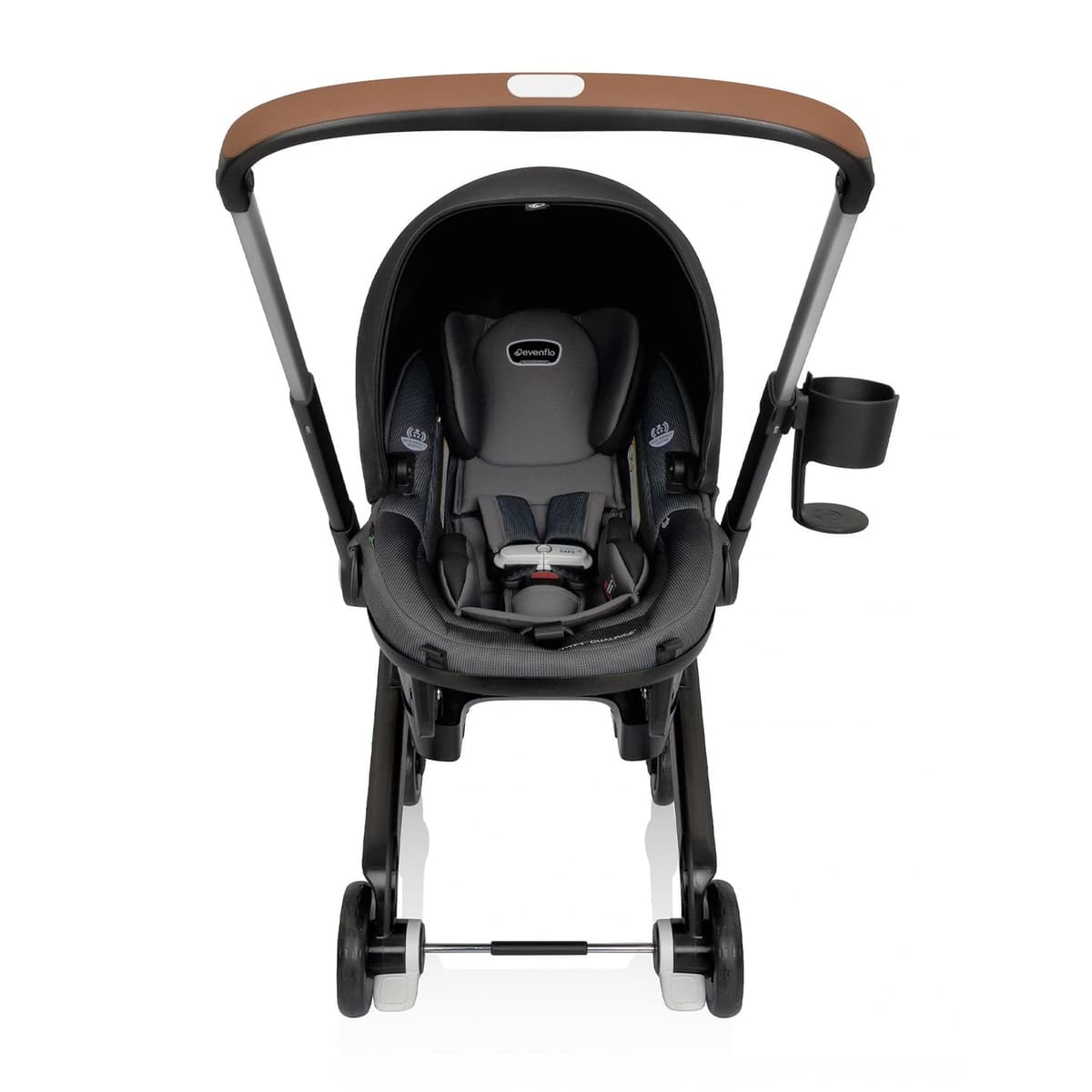 Evenflo Shyft DualRide car seat stroller in gray color with wheels deployed in stroller mode