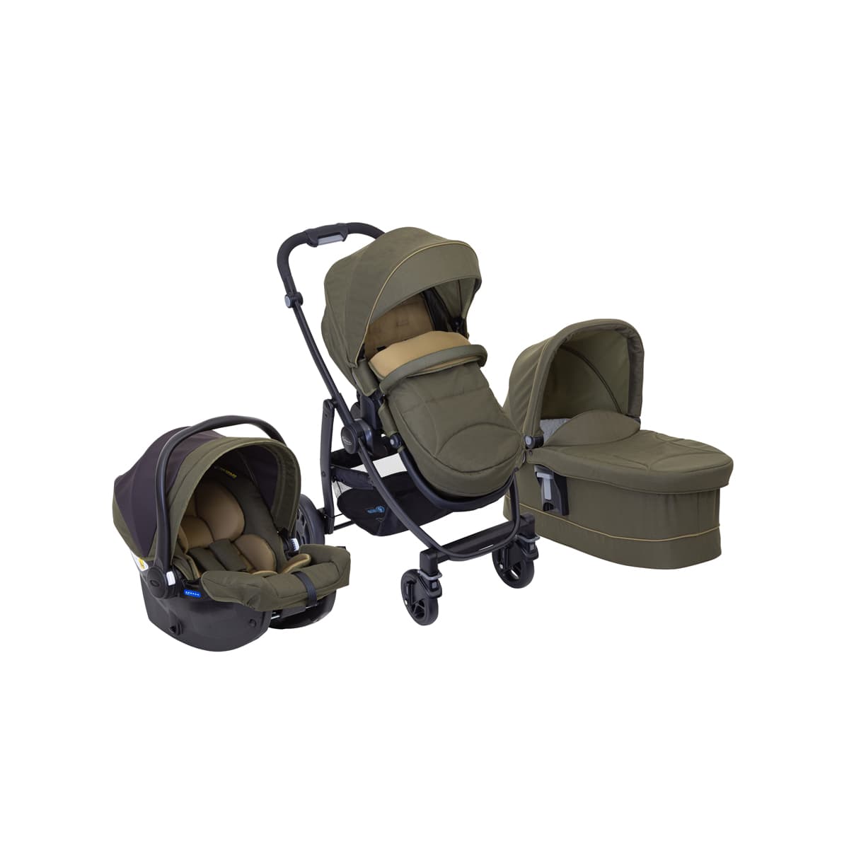 Graco Modes Trio travel system with SnugRide 35 Lite infant seat in parent-facing mode, grey