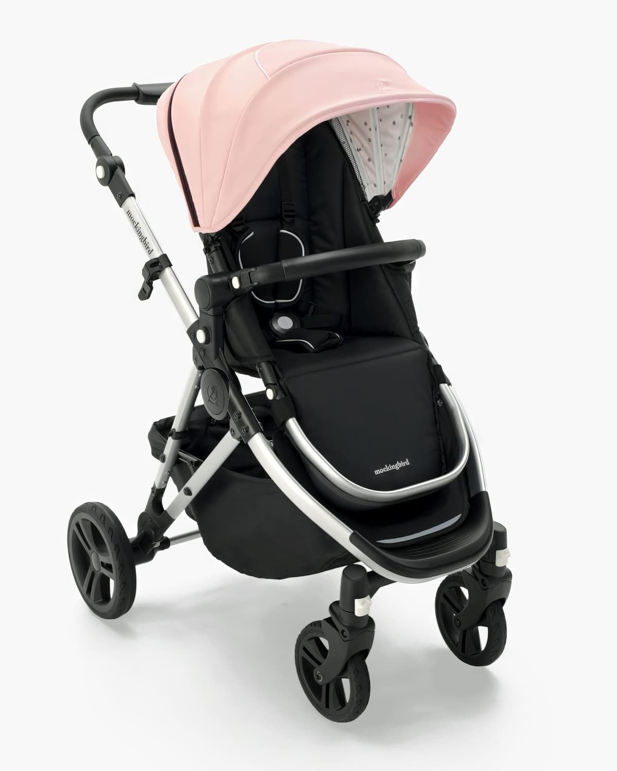 Mockingbird Single-to-Double 2.0 in Midnight Black with two seats in tandem configuration on a suburban sidewalk
