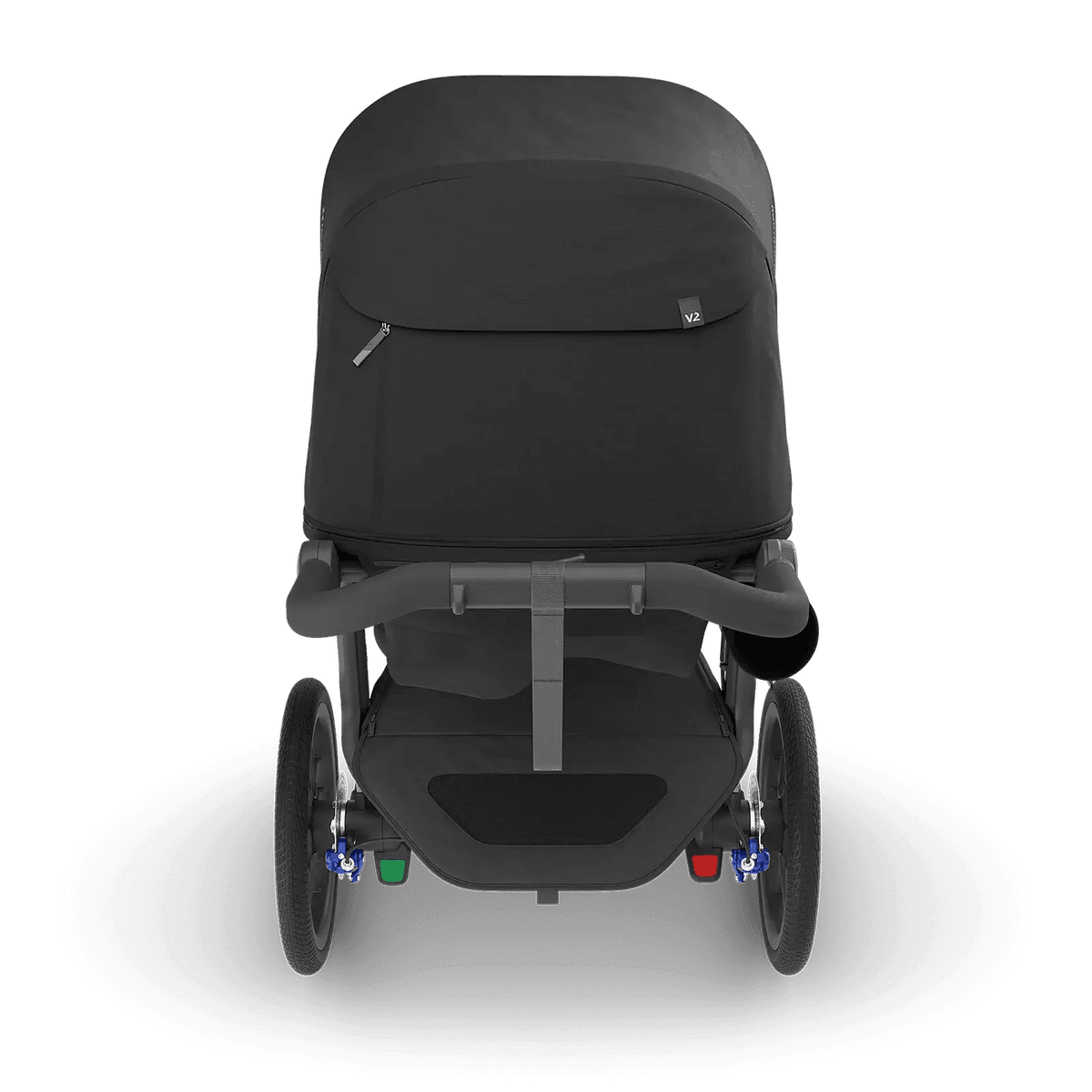 UPPAbaby Ridge V2 jogging stroller in charcoal with foam-filled tires on a paved running trail