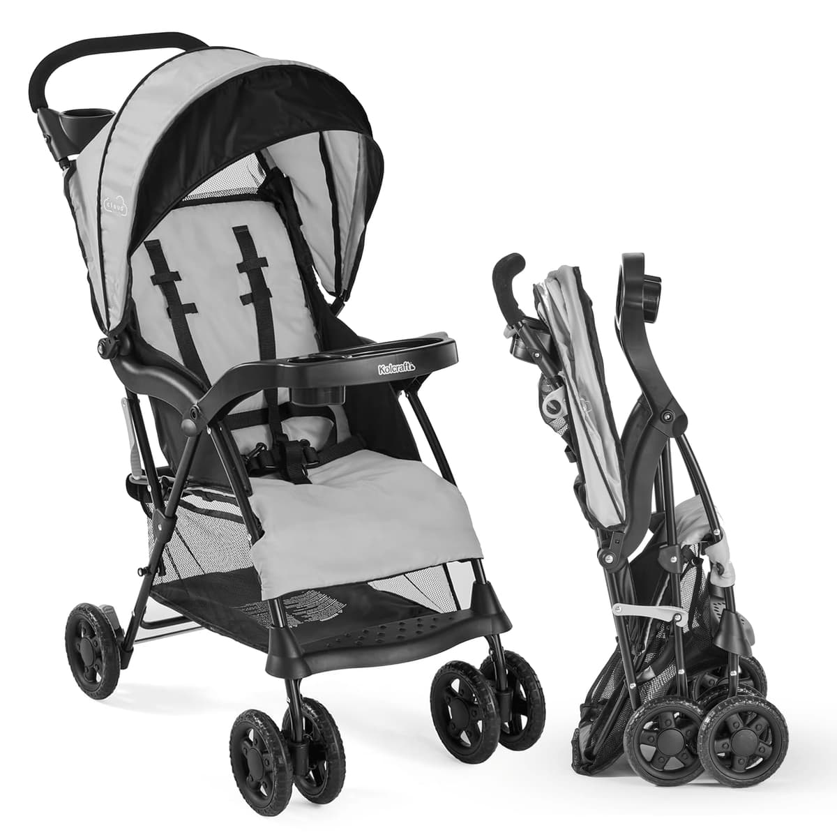 Summer Infant 3Dlite umbrella stroller in black folded against a white background