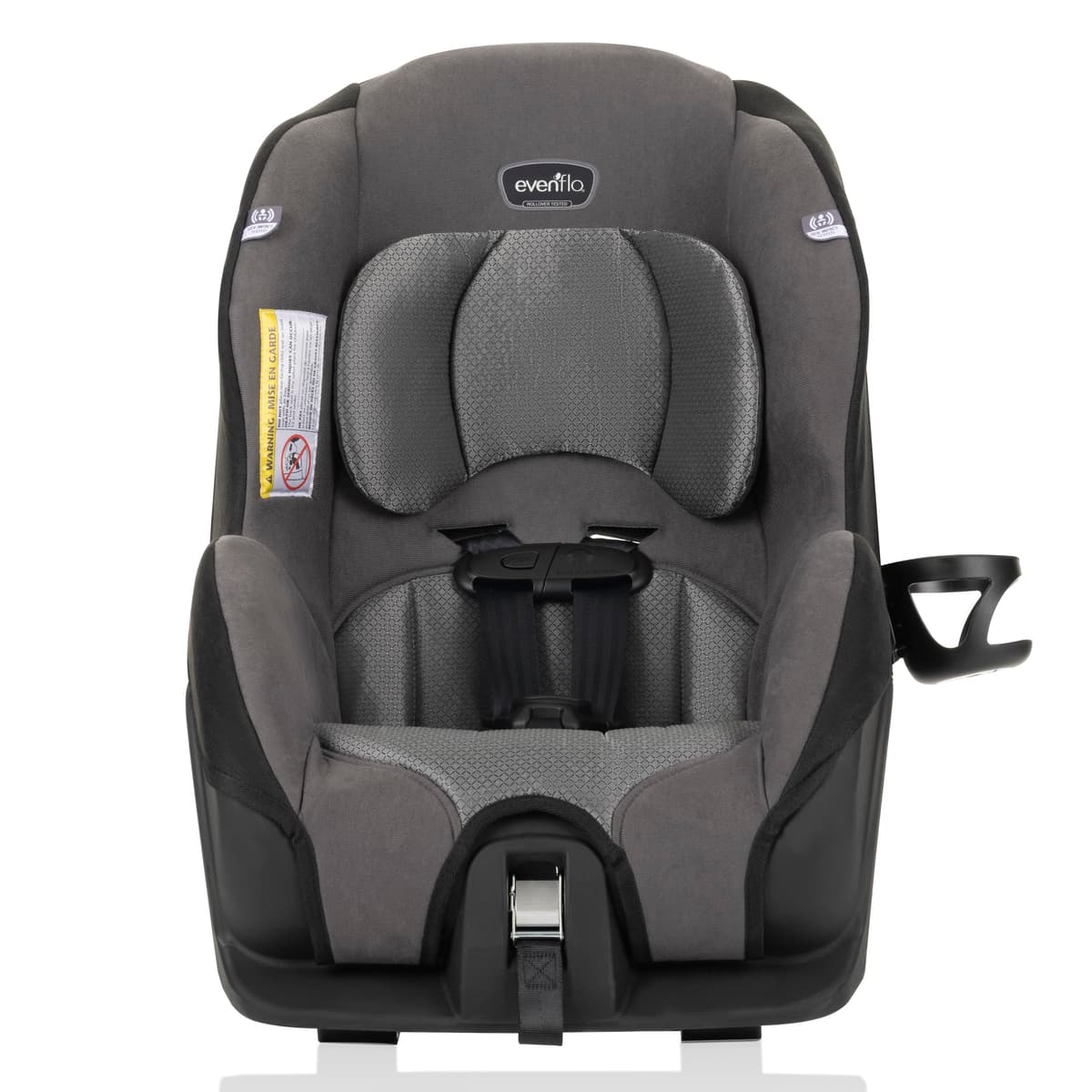 Evenflo SecureKid LX combination booster car seat in grey, forward-facing harness mode, on white background.