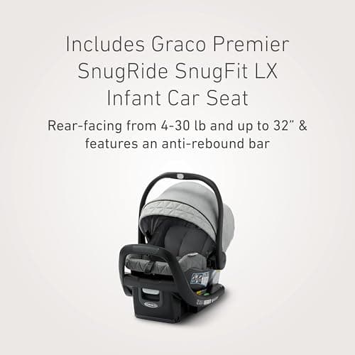 Graco Modes Pramette travel system in pramette mode with infant lying flat, grey and black