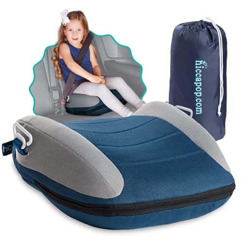 Hiccapop UberBooster inflatable backless booster seat in Black/Gray, three-quarter view inflated.