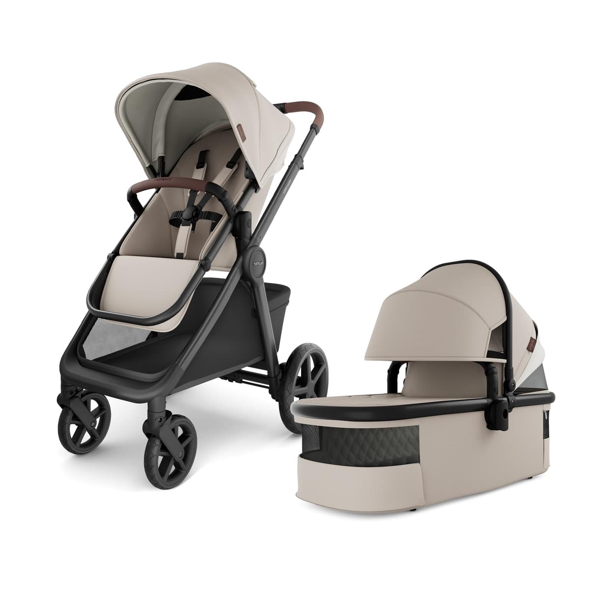Ergobaby Metro+ Deluxe stroller in black with adjustable handlebar raised at an airport gate
