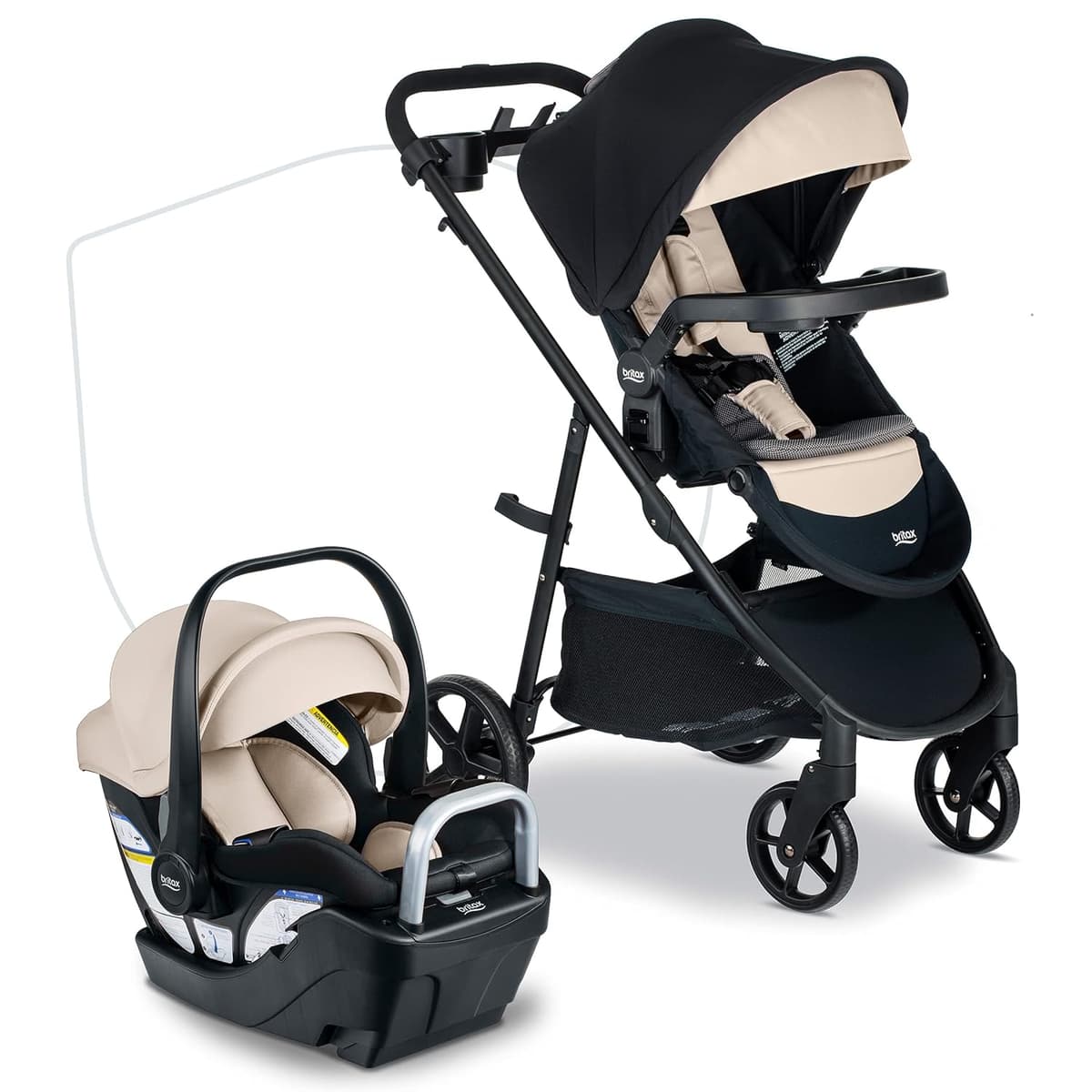 Britax Willow Brook S+ travel system with Willow S infant car seat on a suburban sidewalk