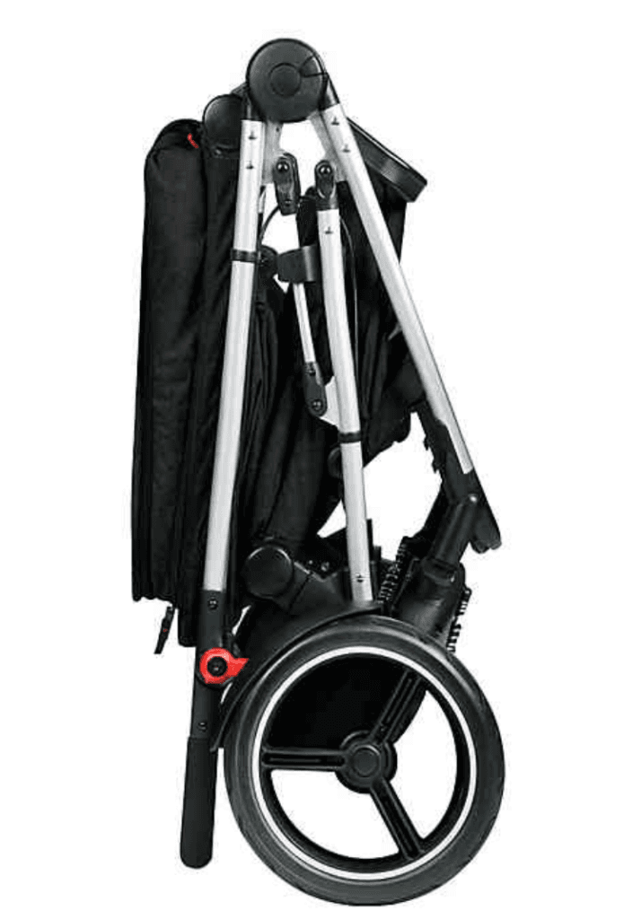 phil&teds Sport inline double stroller in black with double kit attached, on a city path